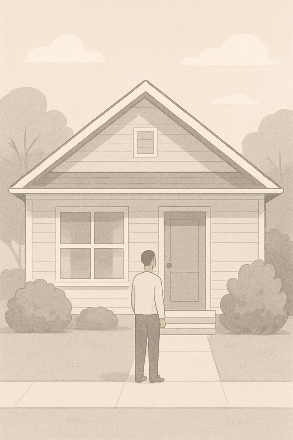A cartoon drawing of a man looking at a house, facing from the sidewalk_ENTRIESIMAGESUA.jpeg You guy running out the 7 on ...